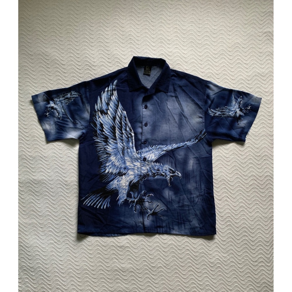 VTG Y2K Chite Graphic Eagle Button Up T Sz L streetwear grunge classic JNCO like - Picture 2 of 4